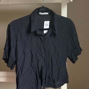 Abercrombie & Fitch Black Crinkle Short-Sleeve Button Shirt
